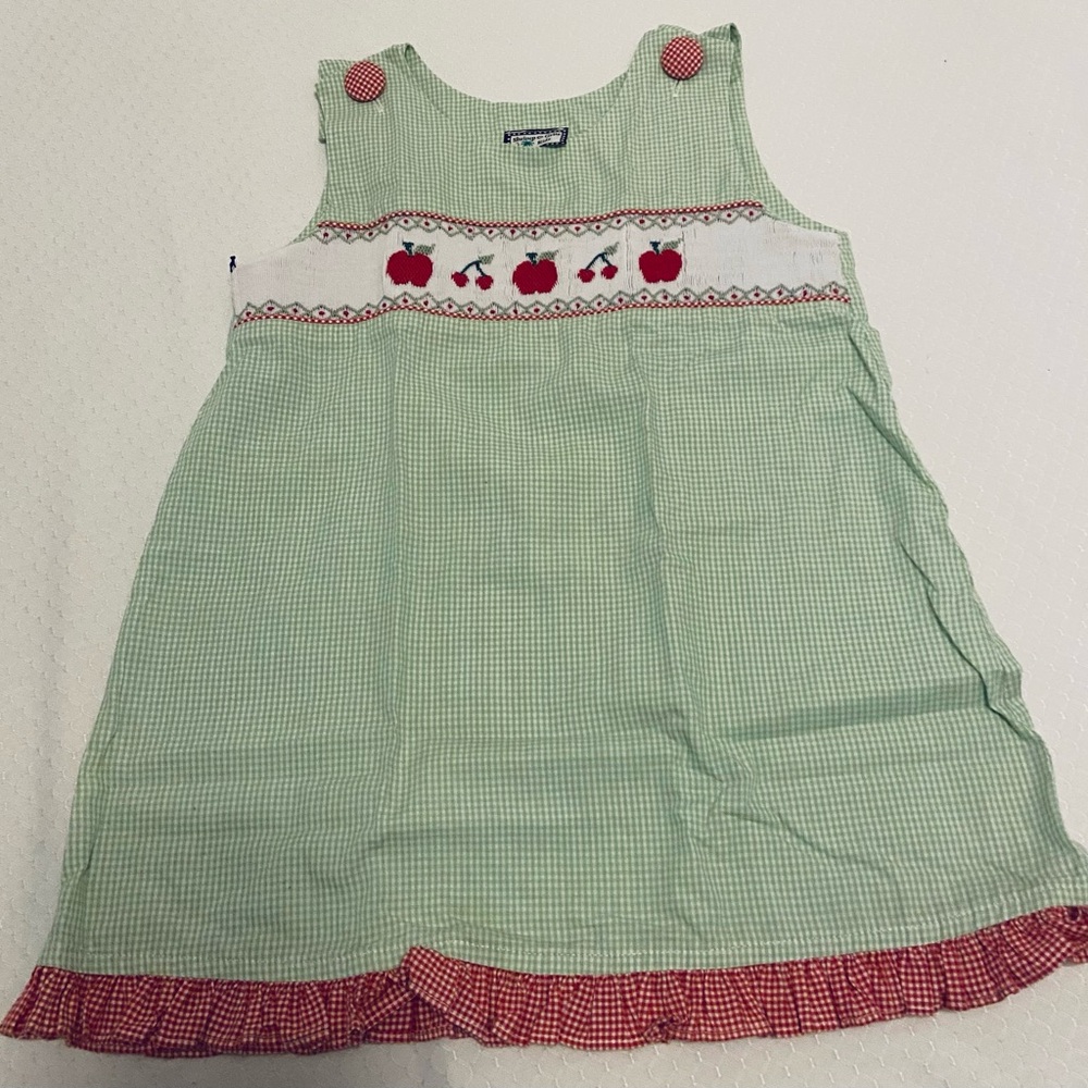 Shrimp & Grits Kids Green / Red Dress, 4